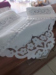 BEYAZ İŞ BOHÇA TAKIMI ELDE PÜSKÜL BAĞLAMA (ÜRÜNLERİMİZ GÖRSEL AMAÇLIDIR SİPARİŞ ALINIR)
